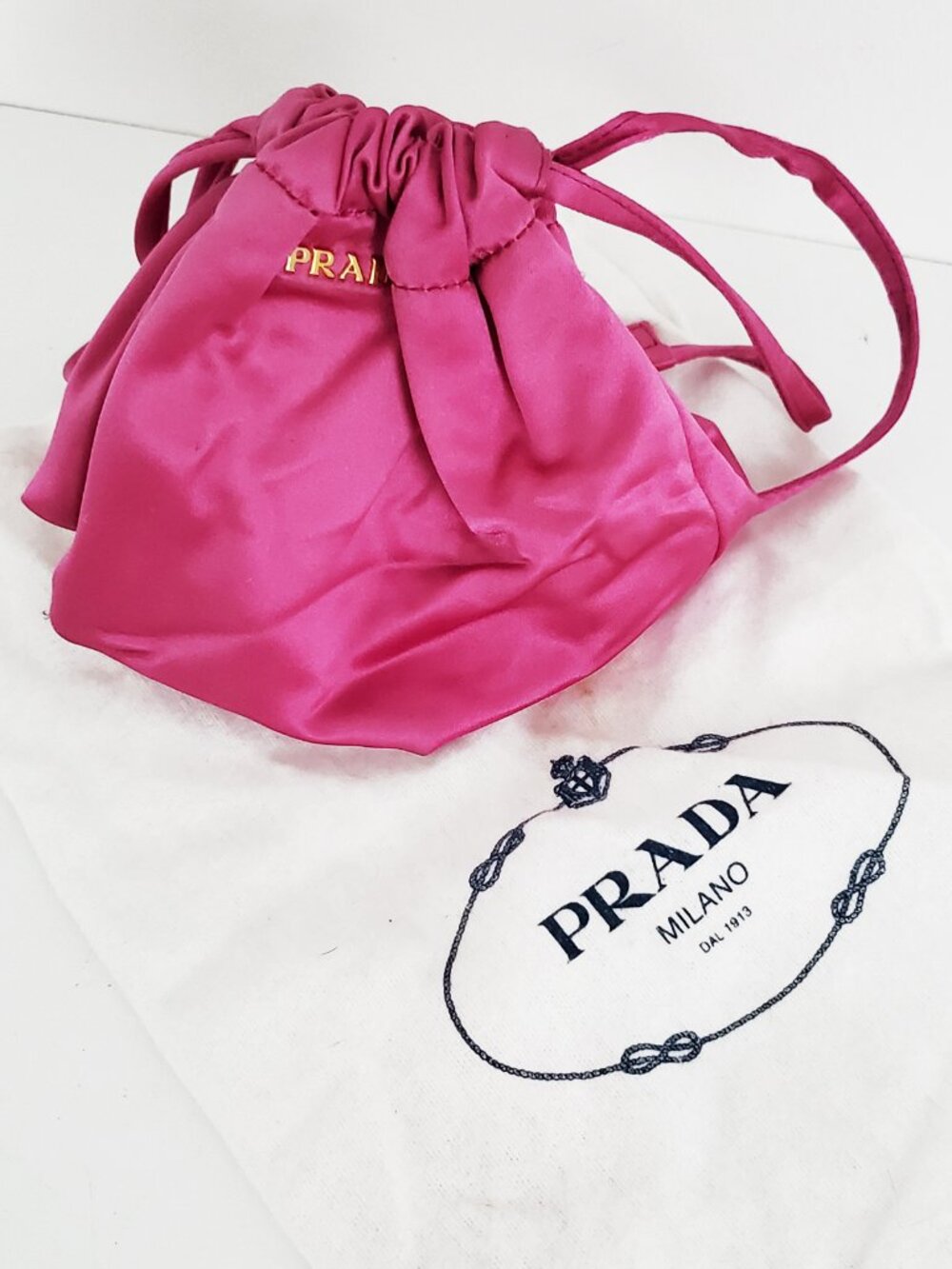 Prada Raso Pink Silk Satin Drawstring Mini Bag